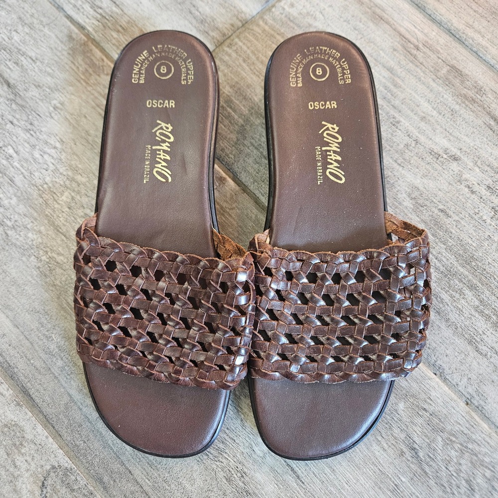 Romano Oscar Sandals Women‎ 8 Brown Woven Leather Y2K Vintage Platform Brazil
